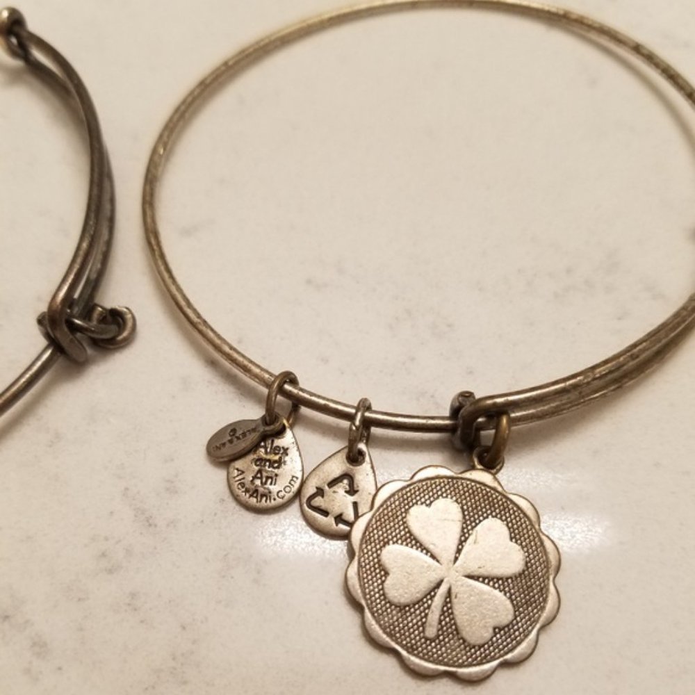 Alex And Ani Silver Lucky Clover Charm Bangle Bracelets St Patrick Day Classic - Picture 5 of 8